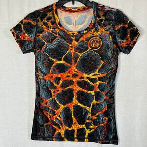 InkNBurn Lava Fire Short Sleeve Athletic T Shirt Tee Size XXS 2XS Black Orange